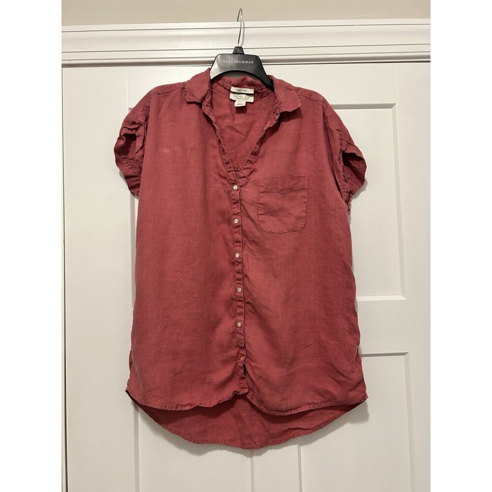 Rachel Zoe Women's Large Pink/Dusty Rose 100% Linen Short Sleeve Button-Up Shirt
